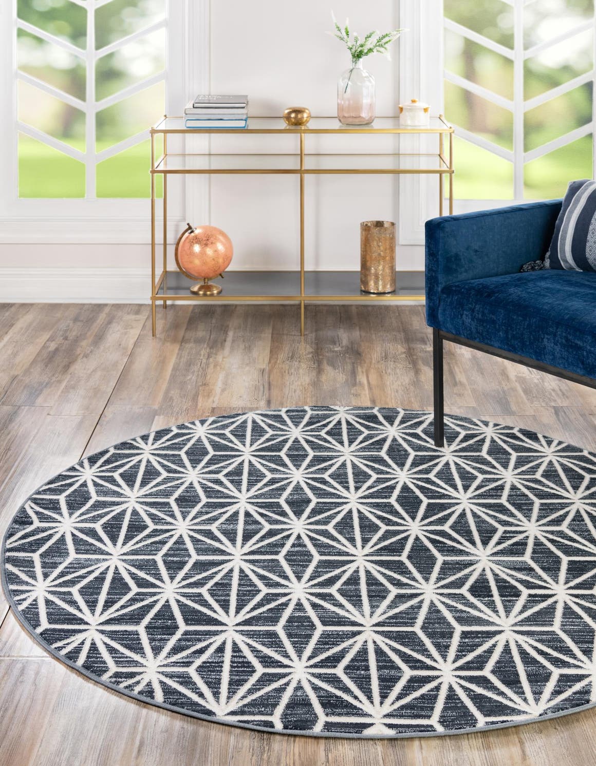 Navy Blue 5' 3 x 5' 3 Jill Zarin Uptown Round Area Rug 70% Polypropylene & 30% Polyester  Contemporary Carpet for Living, Dining, Office, Bedroom for Sale at Rug Engine