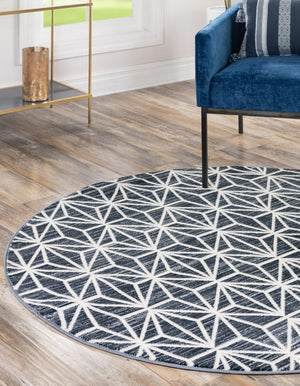 Navy Blue 5' 3 x 5' 3 Jill Zarin Uptown Round Area Rug 70% Polypropylene & 30% Polyester  Contemporary Carpet for Living, Dining, Office, Bedroom for Sale at Rug Engine