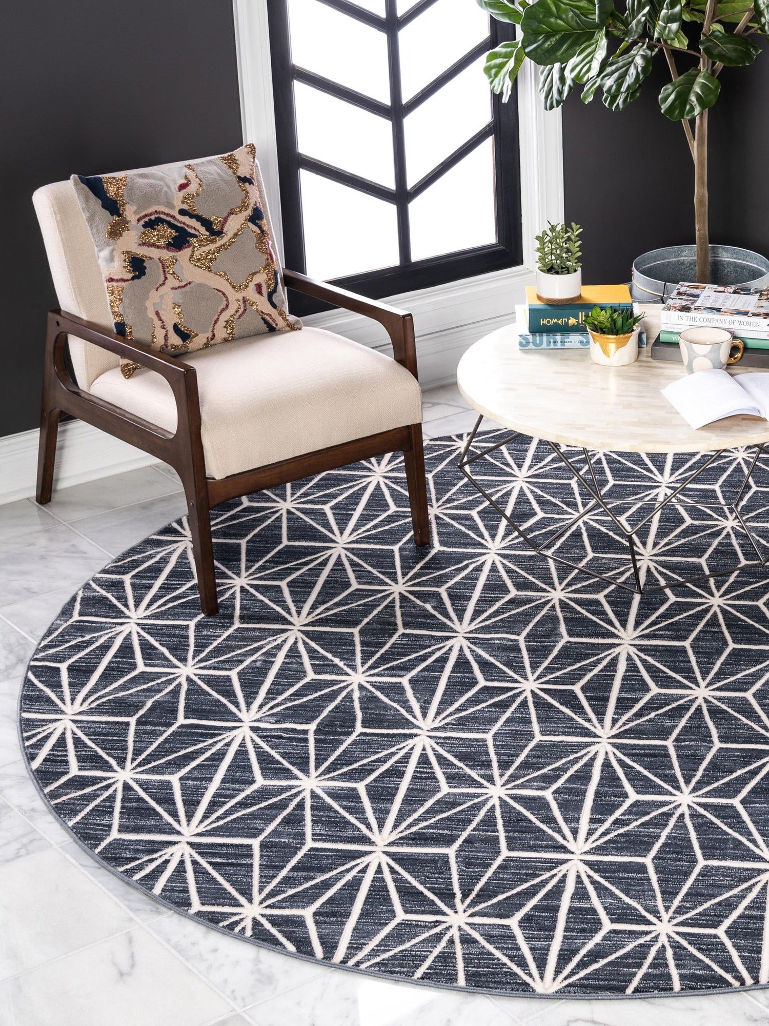 Navy Blue 3' 3 x 3' 3 Jill Zarin Uptown Round Area Rug 70% Polypropylene & 30% Polyester  Contemporary Carpet for Living, Dining, Office, Bedroom for Sale at Rug Engine