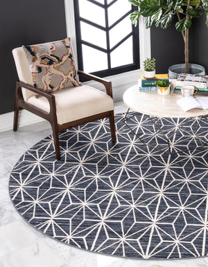 Navy Blue 5' 3 x 5' 3 Jill Zarin Uptown Round Area Rug 70% Polypropylene & 30% Polyester  Contemporary Carpet for Living, Dining, Office, Bedroom for Sale at Rug Engine