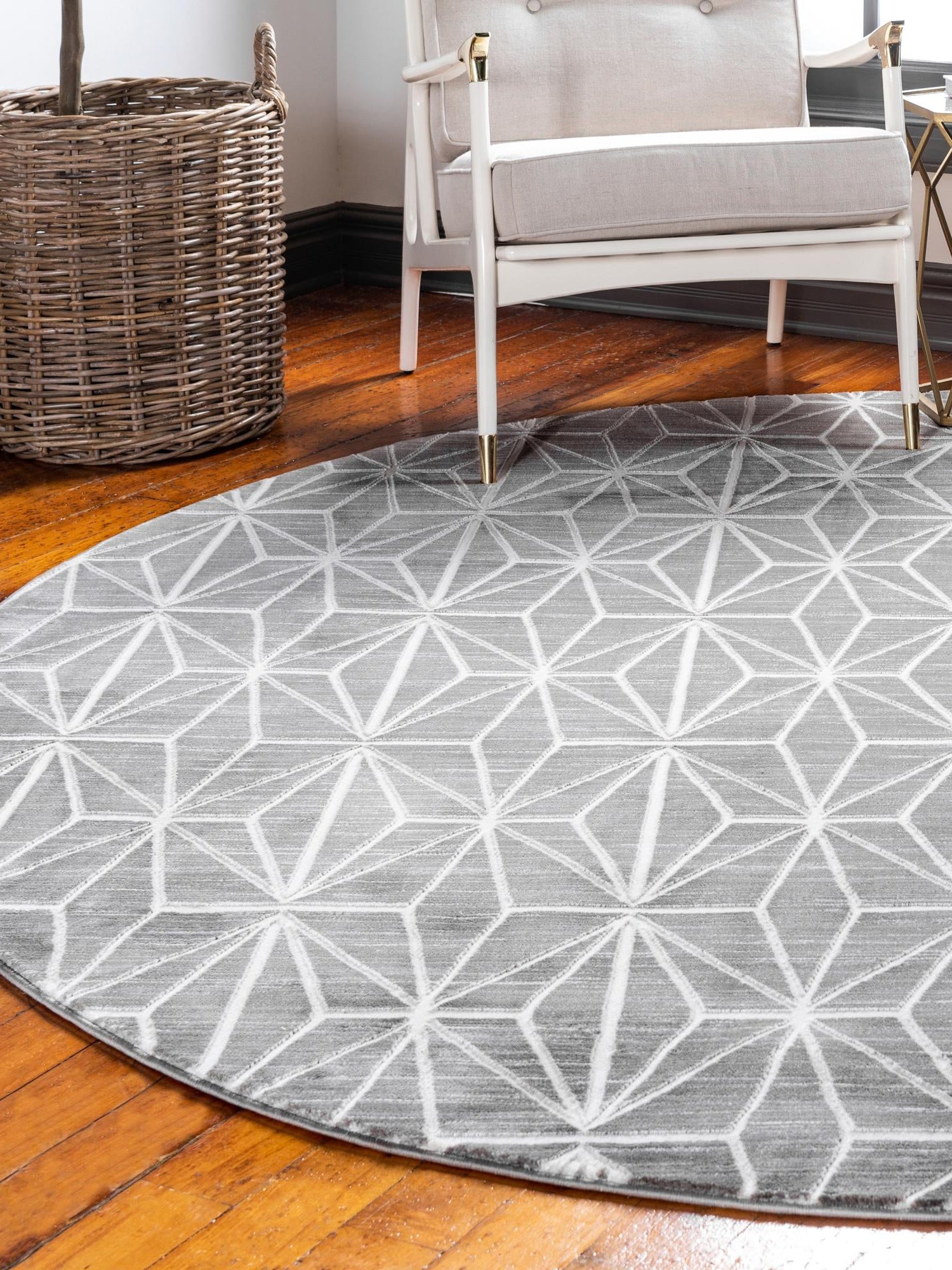 Gray 5' 3 x 5' 3 Jill Zarin Uptown Round Area Rug 70% Polypropylene & 30% Polyester  Contemporary Carpet for Living, Dining, Office, Bedroom for Sale at Rug Engine