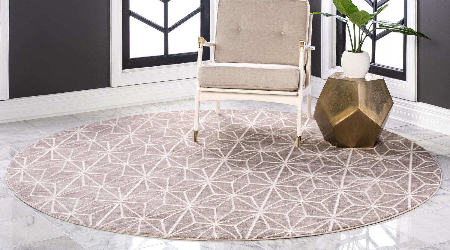 Brown 8' x 8' Jill Zarin Uptown Round Area Rug 70% Polypropylene & 30% Polyester  Contemporary Carpet for Living, Dining, Office, Bedroom for Sale at Rug Engine