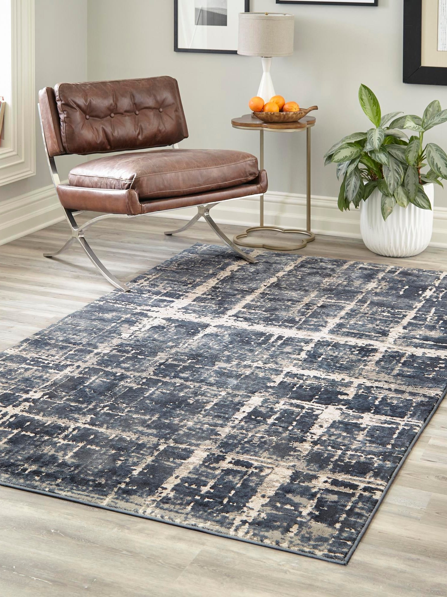 Navy Blue 4' 1 x 6' 1 Jill Zarin Uptown Rectangle Area Rug 70% Polypropylene & 30% Polyester  Contemporary Carpet for Living, Dining, Office, Bedroom for Sale at Rug Engine