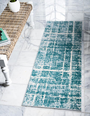 Turquoise 2' 7 x 13' 11 Jill Zarin Uptown Runner Area Rug 70% Polypropylene & 30% Polyester  Contemporary Carpet for Living, Dining, Office, Bedroom for Sale at Rug Engine