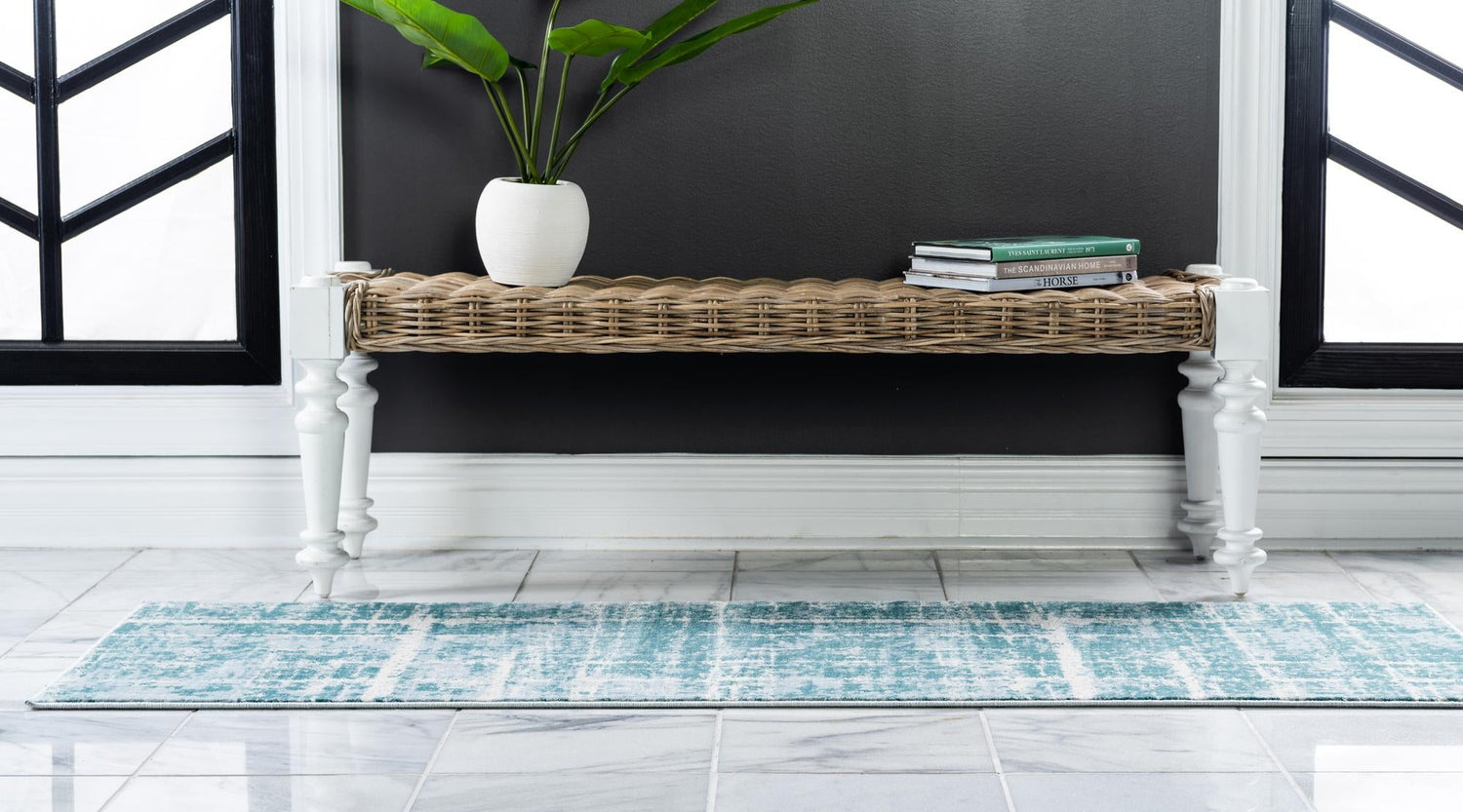 Turquoise 2' 7 x 13' 11 Jill Zarin Uptown Runner Area Rug 70% Polypropylene & 30% Polyester  Contemporary Carpet for Living, Dining, Office, Bedroom for Sale at Rug Engine