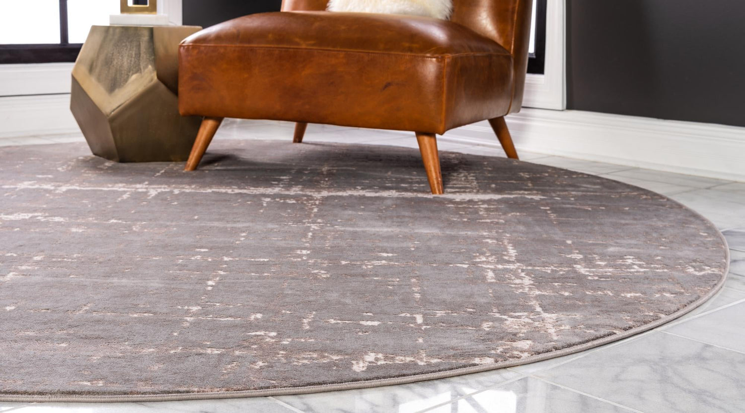Gray 5' 3 x 5' 3 Jill Zarin Uptown Round Area Rug 70% Polypropylene & 30% Polyester  Contemporary Carpet for Living, Dining, Office, Bedroom for Sale at Rug Engine