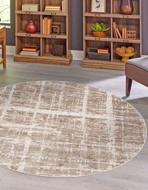 Light Brown 5' 3 x 5' 3 Jill Zarin Uptown Round Area Rug 70% Polypropylene & 30% Polyester  Contemporary Carpet for Living, Dining, Office, Bedroom for Sale at Rug Engine