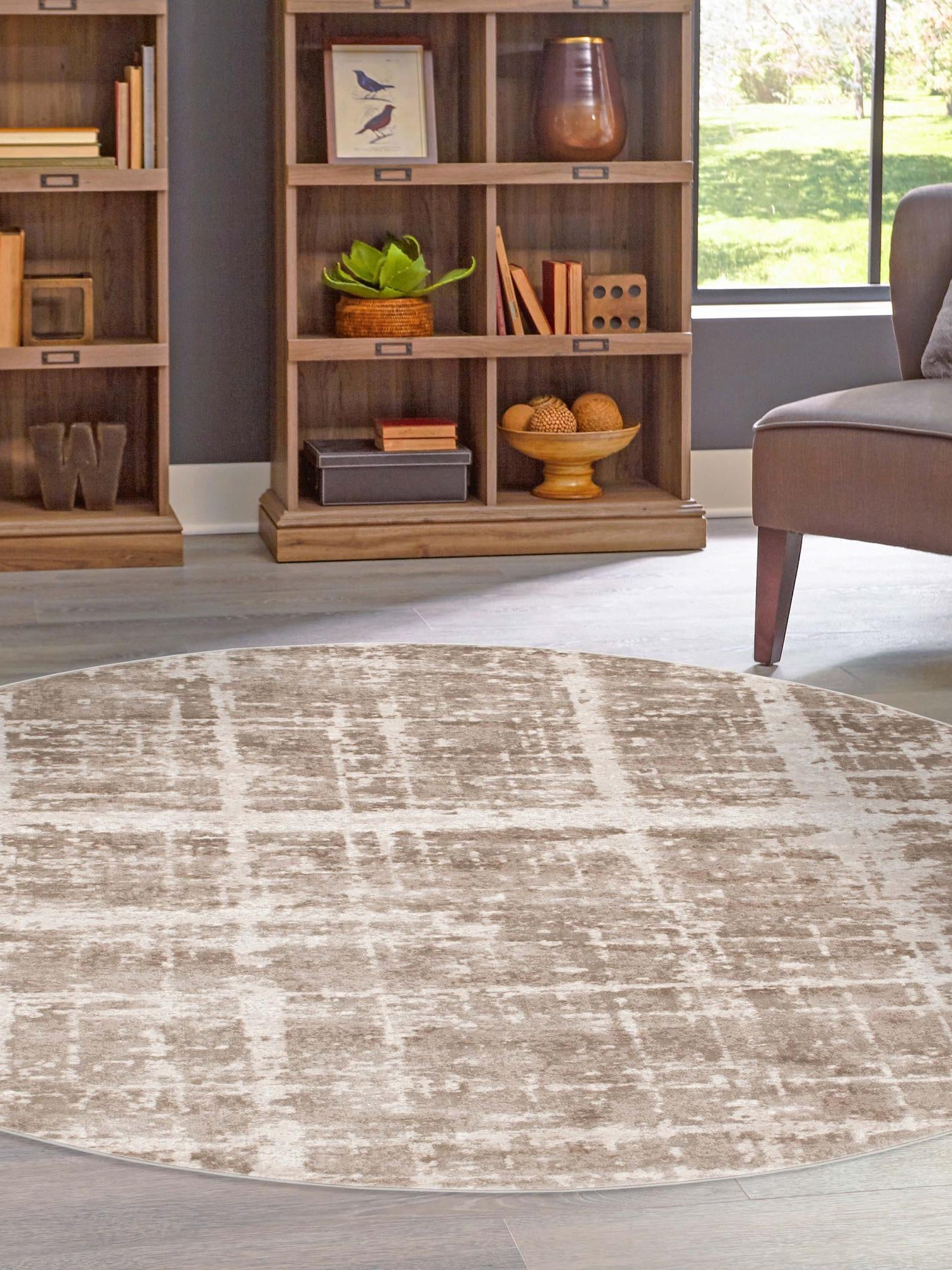 Light Brown 5' 3 x 5' 3 Jill Zarin Uptown Round Area Rug 70% Polypropylene & 30% Polyester  Contemporary Carpet for Living, Dining, Office, Bedroom for Sale at Rug Engine