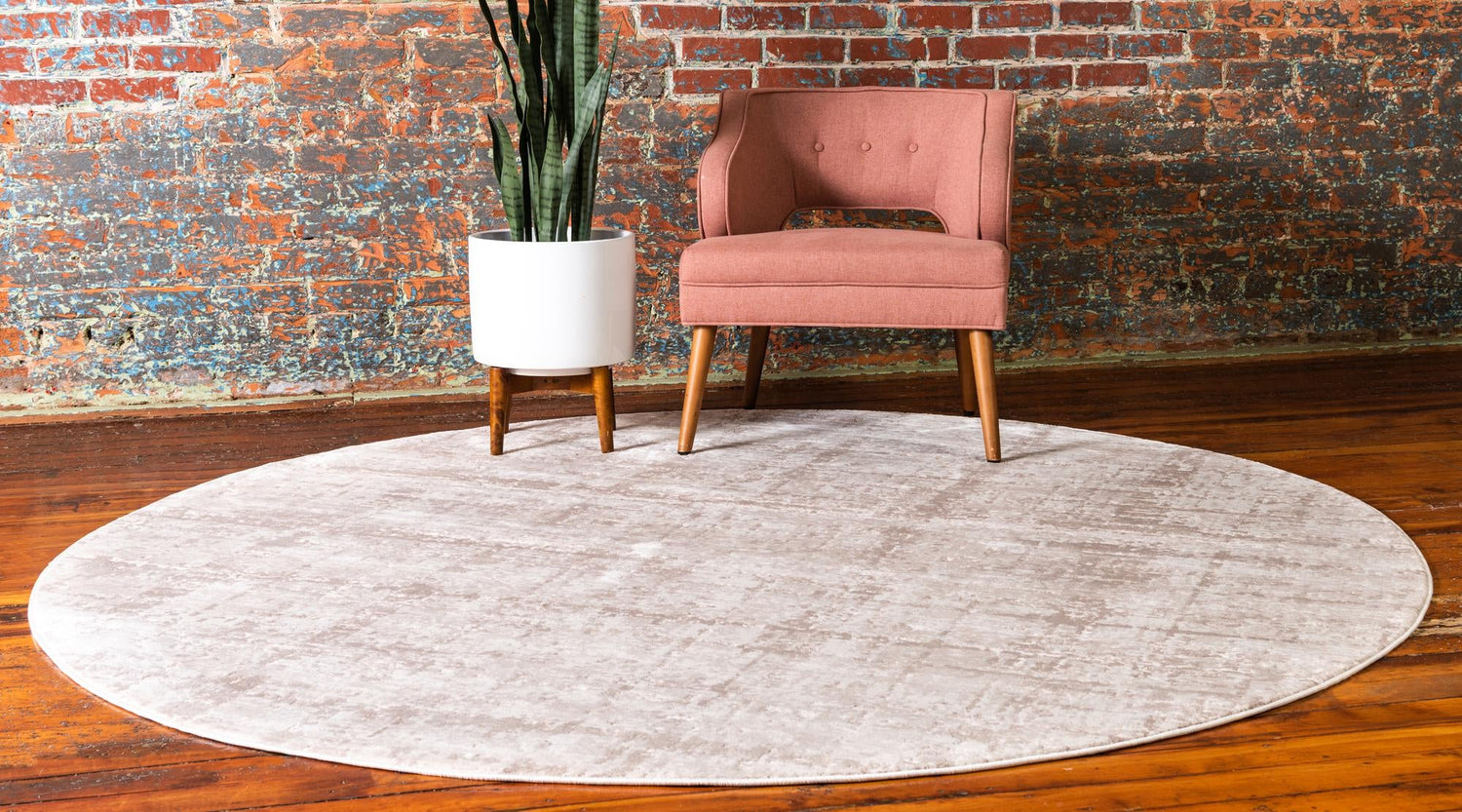 Beige 8' x 8' Jill Zarin Uptown Round Area Rug 70% Polypropylene & 30% Polyester  Contemporary Carpet for Living, Dining, Office, Bedroom for Sale at Rug Engine