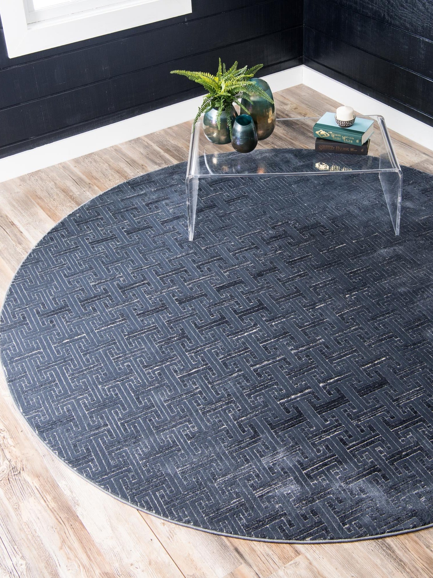Navy Blue 5' 3 x 5' 3 Jill Zarin Uptown Round Area Rug 70% Polypropylene & 30% Polyester  Contemporary Carpet for Living, Dining, Office, Bedroom for Sale at Rug Engine