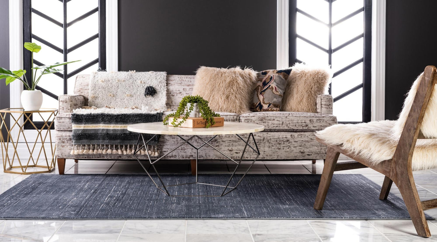 Navy Blue 9' x 12' 2 Jill Zarin Uptown Rectangle Area Rug 70% Polypropylene & 30% Polyester  Contemporary Carpet for Living, Dining, Office, Bedroom for Sale at Rug Engine