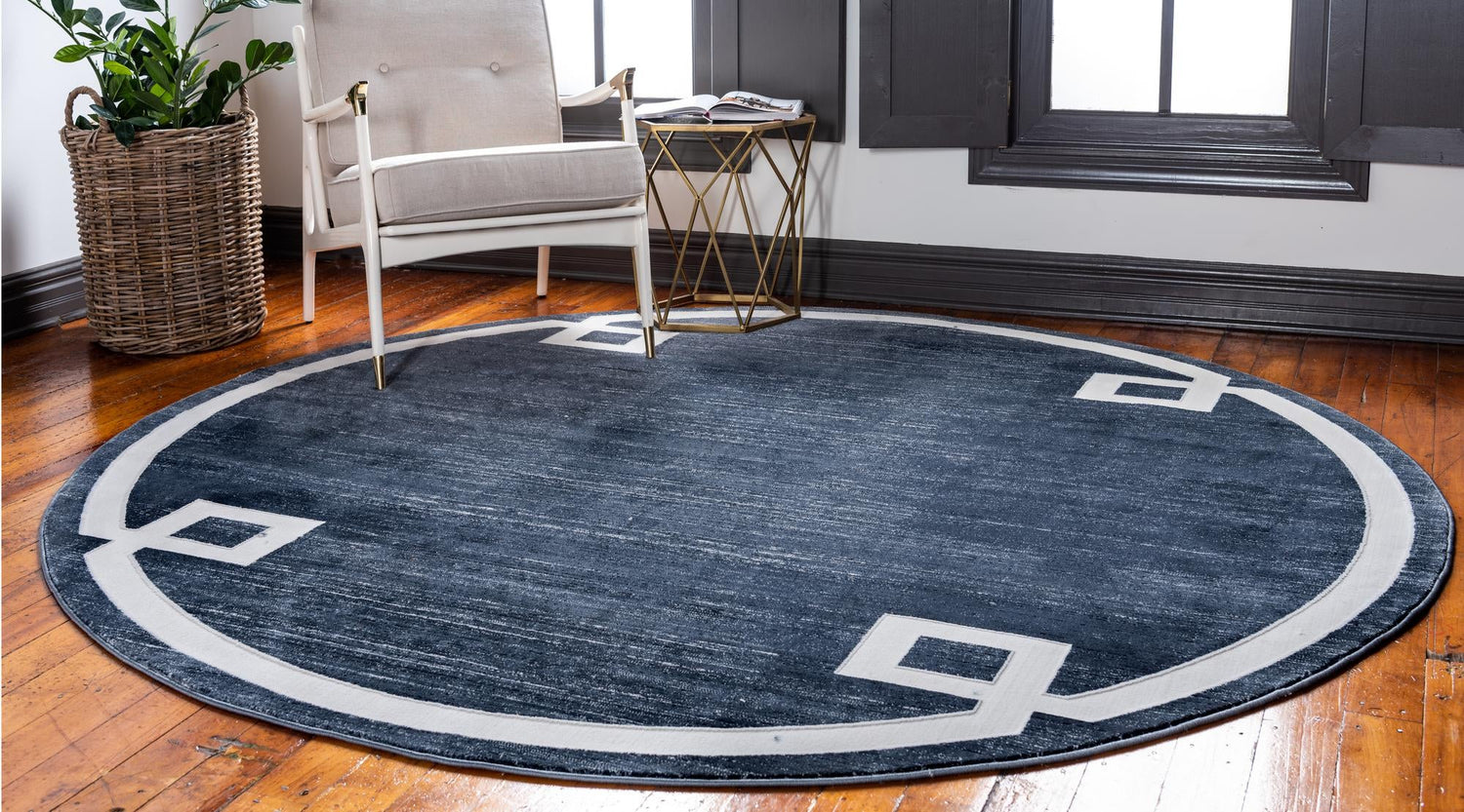 Navy Blue 3' 3 x 3' 3 Jill Zarin Uptown Round Area Rug 70% Polypropylene & 30% Polyester  Contemporary Carpet for Living, Dining, Office, Bedroom for Sale at Rug Engine