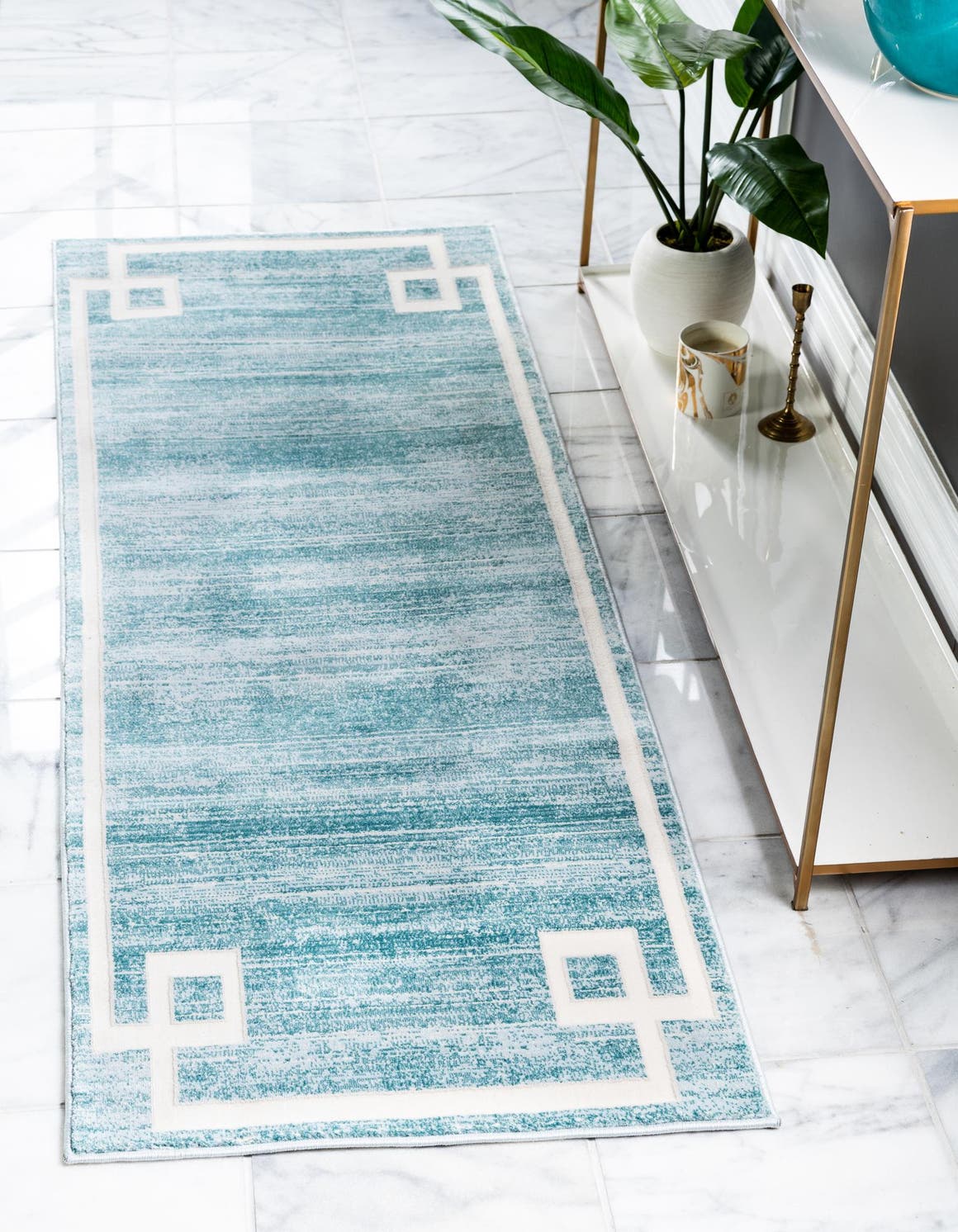 Turquoise 2' 7 x 8' Jill Zarin Uptown Runner Area Rug 70% Polypropylene & 30% Polyester  Contemporary Carpet for Living, Dining, Office, Bedroom for Sale at Rug Engine