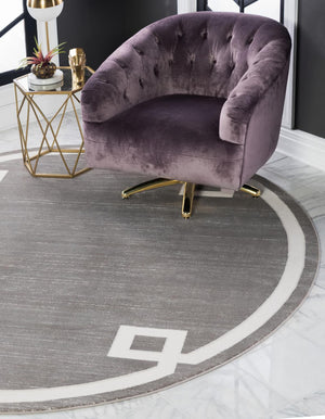 Gray 5' 3 x 5' 3 Jill Zarin Uptown Round Area Rug 70% Polypropylene & 30% Polyester  Contemporary Carpet for Living, Dining, Office, Bedroom for Sale at Rug Engine