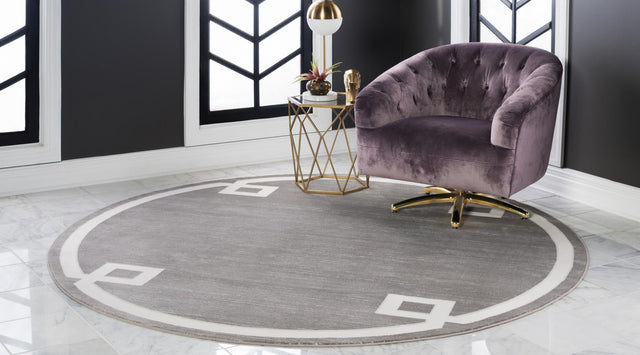 Gray 5' 3 x 5' 3 Jill Zarin Uptown Round Area Rug 70% Polypropylene & 30% Polyester  Contemporary Carpet for Living, Dining, Office, Bedroom for Sale at Rug Engine