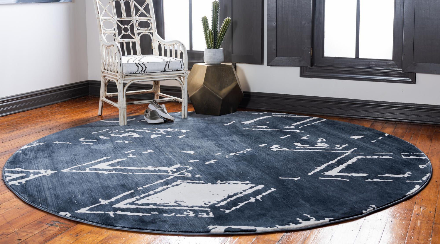 Navy Blue 8' x 8' Jill Zarin Uptown Round Area Rug 70% Polypropylene & 30% Polyester  Contemporary Carpet for Living, Dining, Office, Bedroom for Sale at Rug Engine