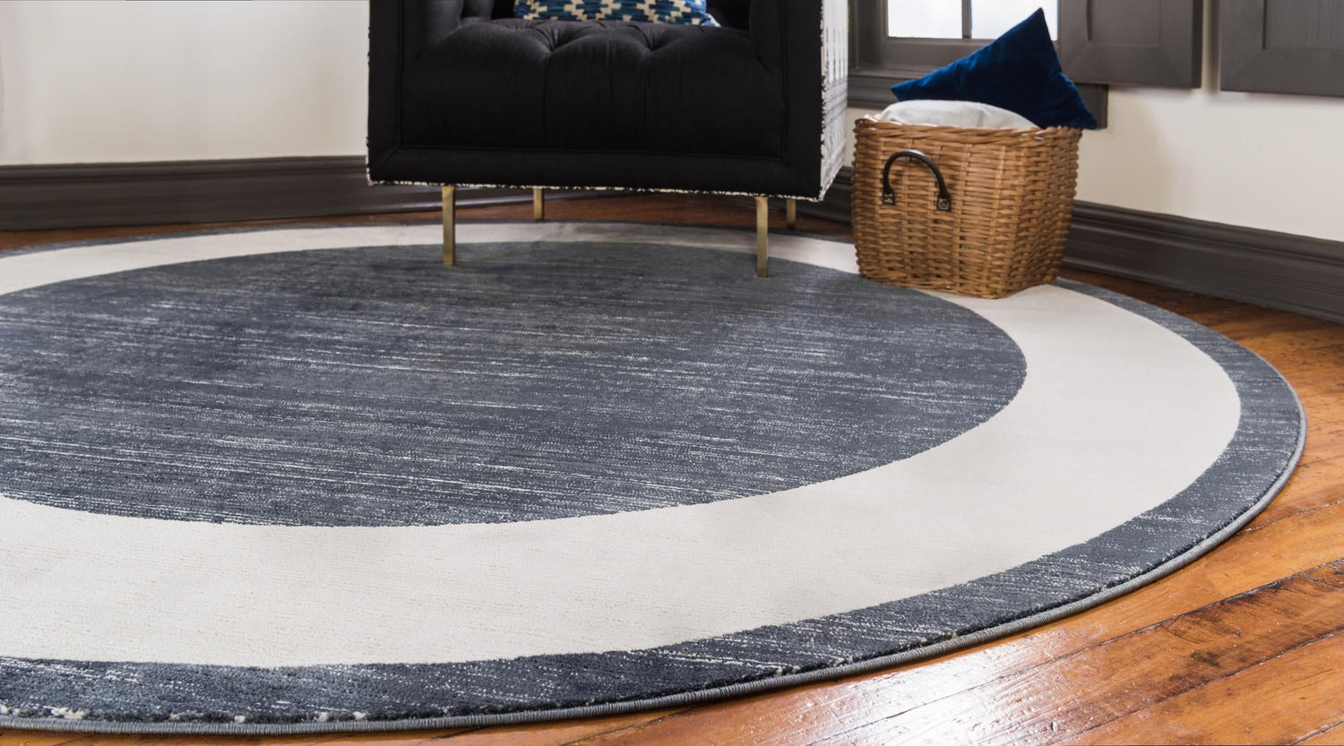 Navy Blue 8' x 8' Jill Zarin Uptown Round Area Rug 70% Polypropylene & 30% Polyester  Contemporary Carpet for Living, Dining, Office, Bedroom for Sale at Rug Engine