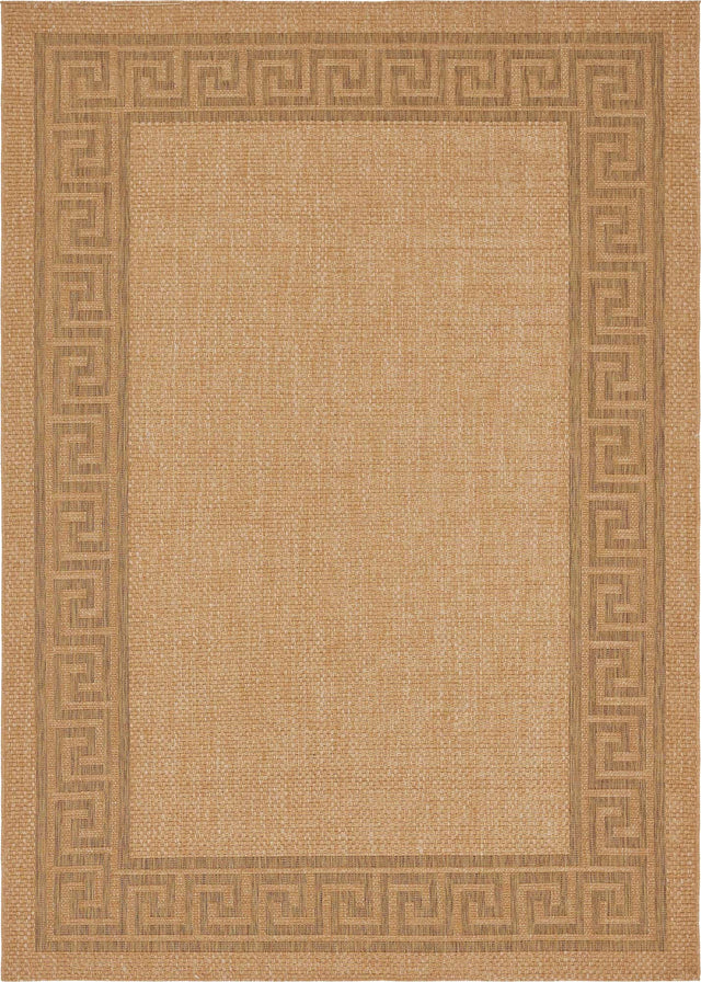 Light Brown 8' x 11' 4 Outdoor Border Rectangle Area Rug Weather Resistant for Patio, Deck, Terrace, Balcony, Porch 100% Polypropylene Classic Bordered Carpet for Sale at Rug Engine