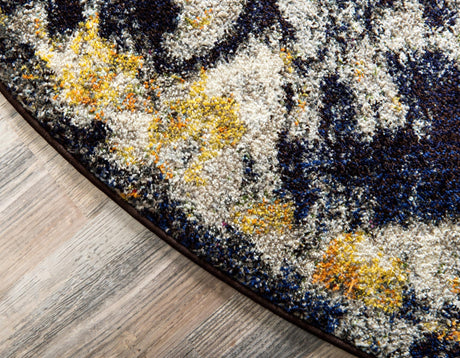 Navy Blue 4' 1 x 4' 1 Vita Round Area Rug Colorful Vivid Vintage Style Modern Indoor Easy Clean Durable Carpet Mat for Home Interior Design for Sale at Rug Engine
