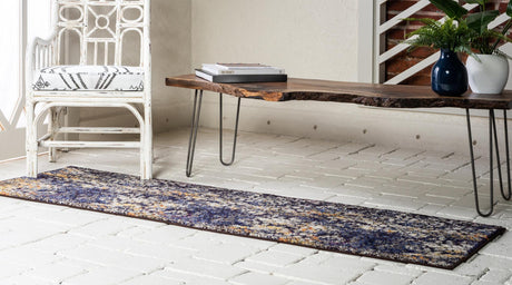 Navy Blue 2' 7 x 10' Vita Runner Area Rug Colorful Vivid Vintage Style Modern Indoor Easy Clean Durable Carpet Mat for Home Interior Design for Sale at Rug Engine