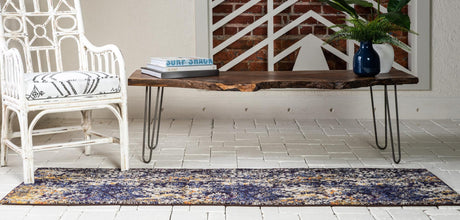Navy Blue 2' 7 x 10' Vita Runner Area Rug Colorful Vivid Vintage Style Modern Indoor Easy Clean Durable Carpet Mat for Home Interior Design for Sale at Rug Engine