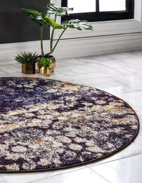 Navy Blue 4' 1 x 4' 1 Vita Round Area Rug Colorful Vivid Vintage Style Modern Indoor Easy Clean Durable Carpet Mat for Home Interior Design for Sale at Rug Engine
