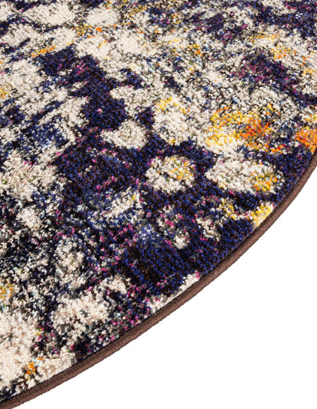 Navy Blue 8' x 8' Vita Round Area Rug Colorful Vivid Vintage Style Modern Indoor Easy Clean Durable Carpet Mat for Home Interior Design for Sale at Rug Engine