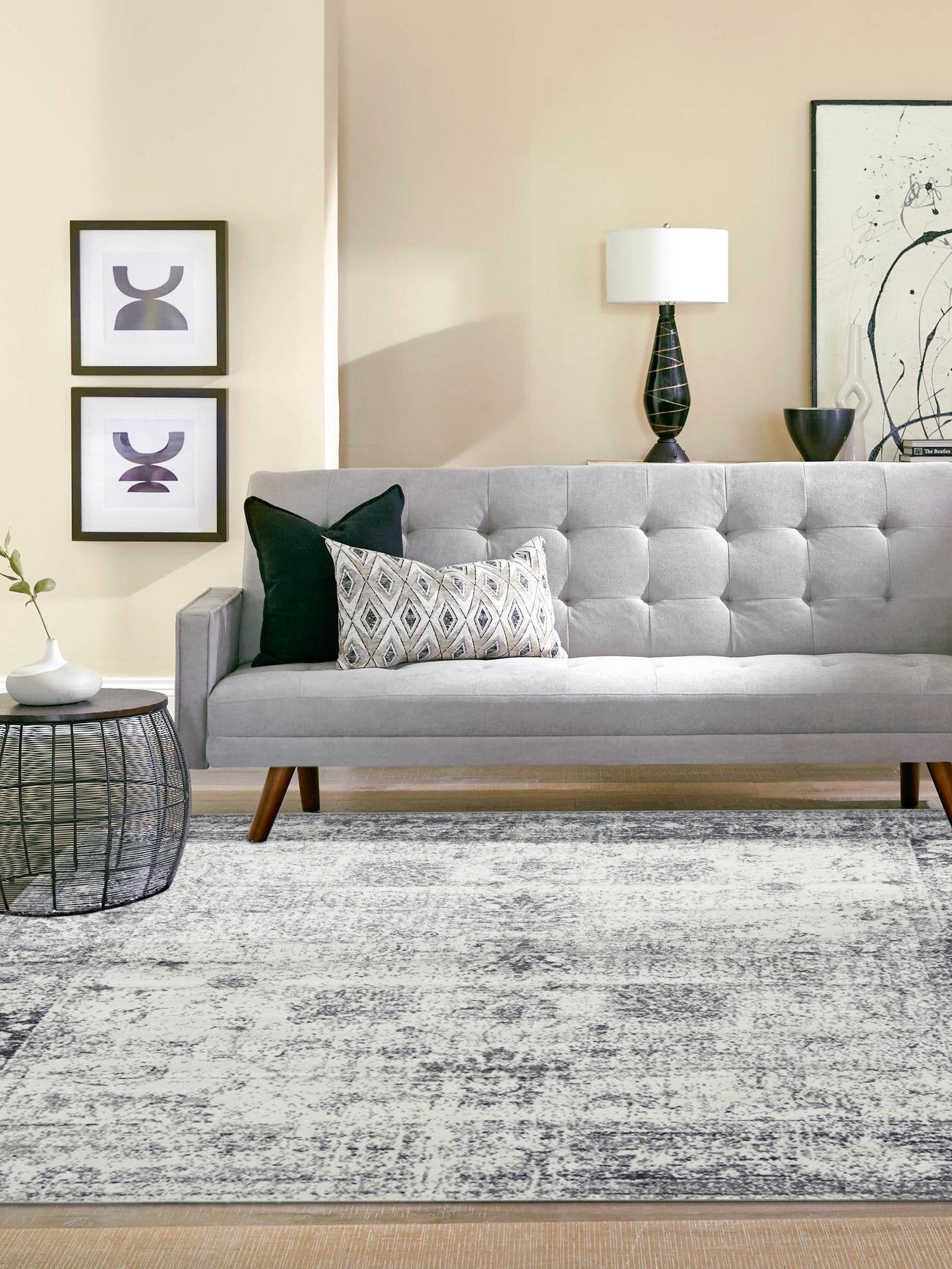 Gray 7' 10 x 7' 10 Sofia Square Area Rug Durable Easy Clean Stain Resistant Unique Carpet for Affordable Interior Home Design for Sale at Rug Engine