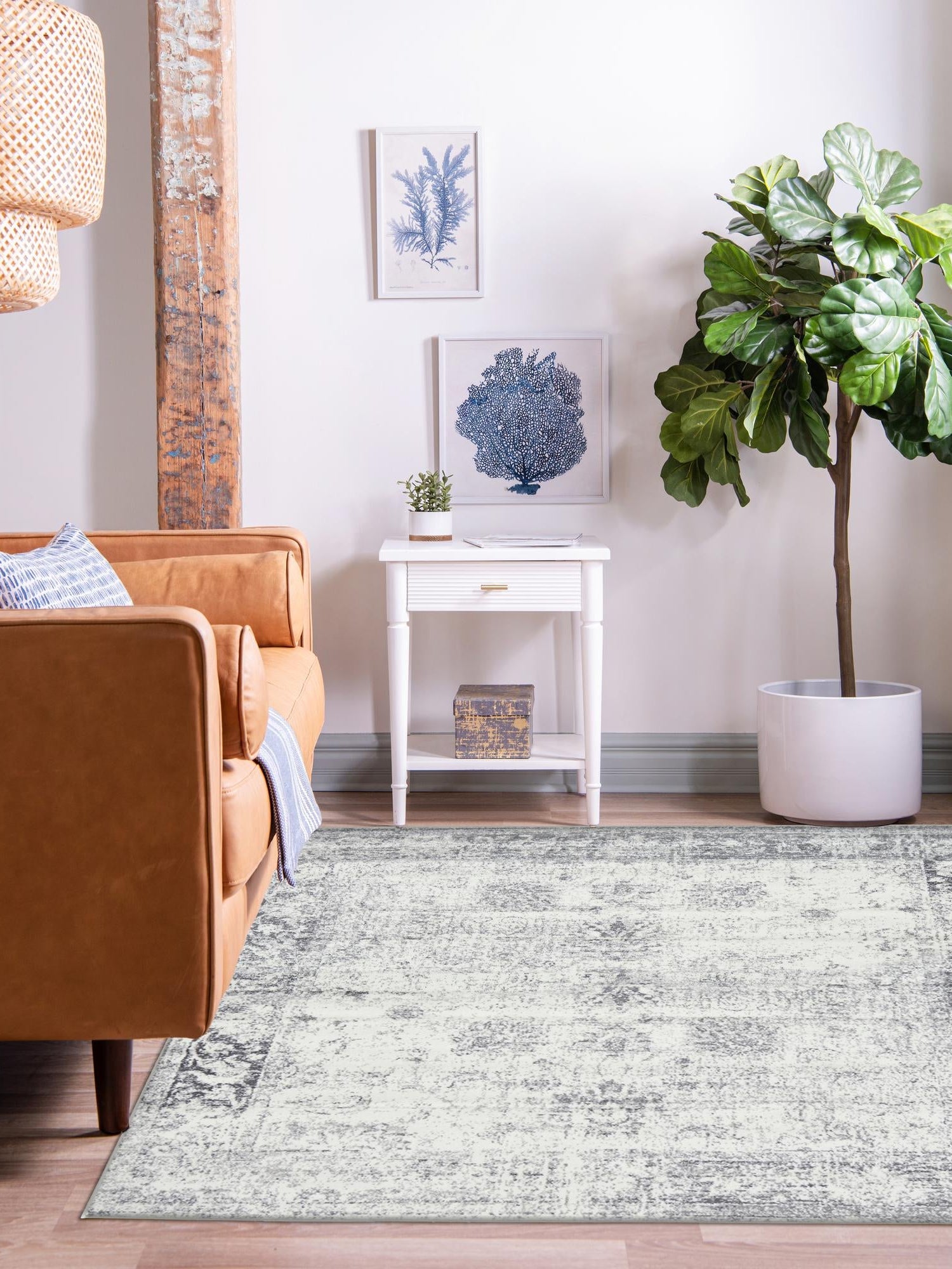 Gray 7' 10 x 7' 10 Sofia Square Area Rug Durable Easy Clean Stain Resistant Unique Carpet for Affordable Interior Home Design for Sale at Rug Engine