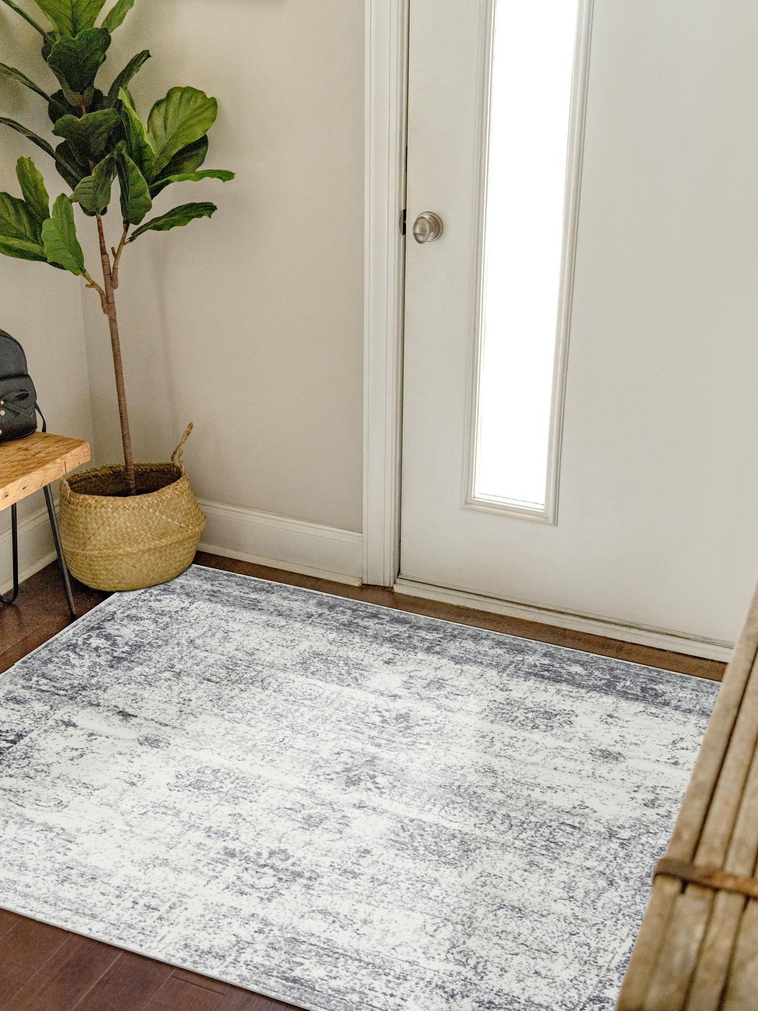 Gray 7' 10 x 7' 10 Sofia Square Area Rug Durable Easy Clean Stain Resistant Unique Carpet for Affordable Interior Home Design for Sale at Rug Engine