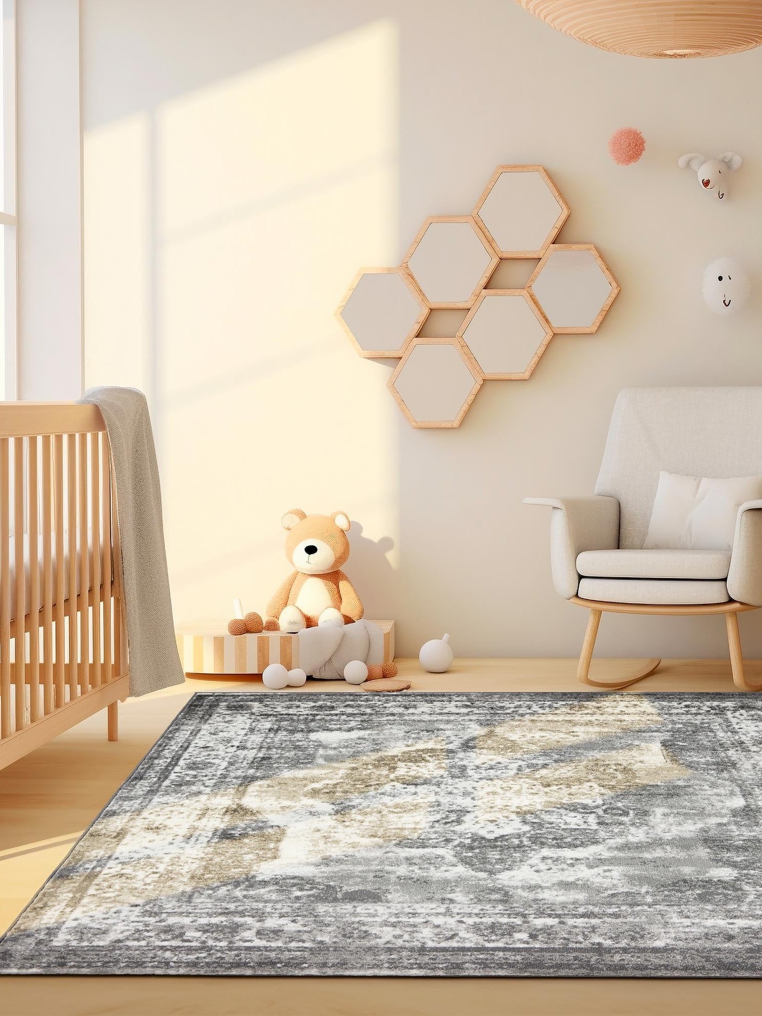 Gray 5' 3 x 5' 3 Sofia Square Area Rug Durable Easy Clean Stain Resistant Unique Carpet for Affordable Interior Home Design for Sale at Rug Engine