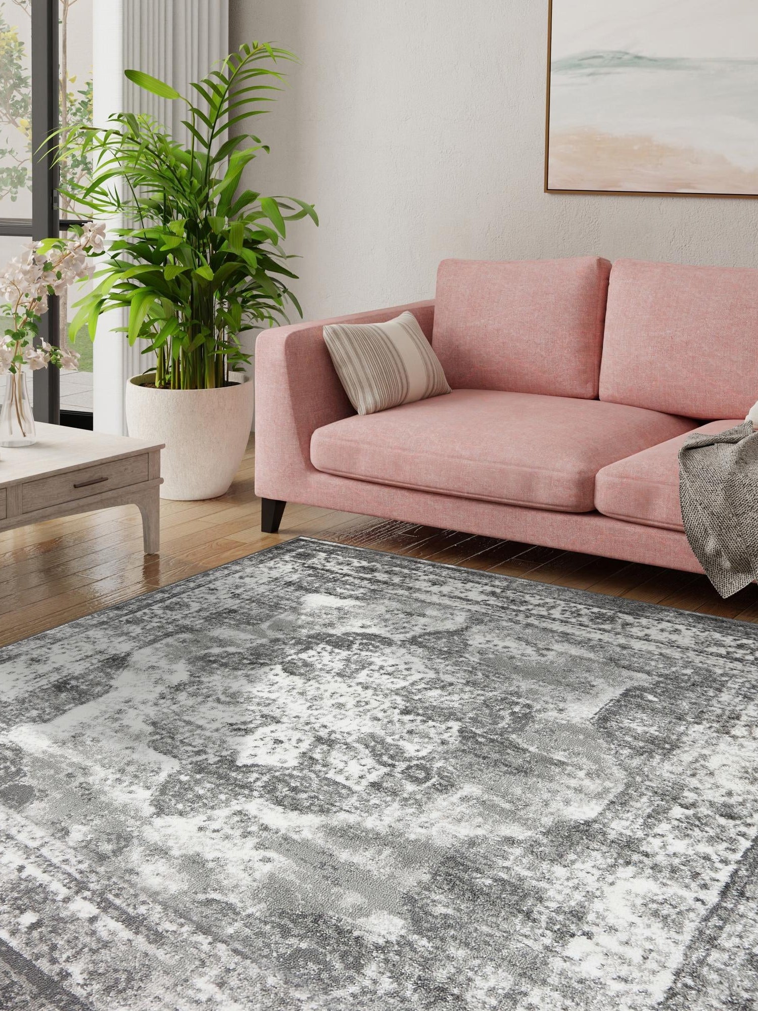 Gray 5' 3 x 5' 3 Sofia Square Area Rug Durable Easy Clean Stain Resistant Unique Carpet for Affordable Interior Home Design for Sale at Rug Engine
