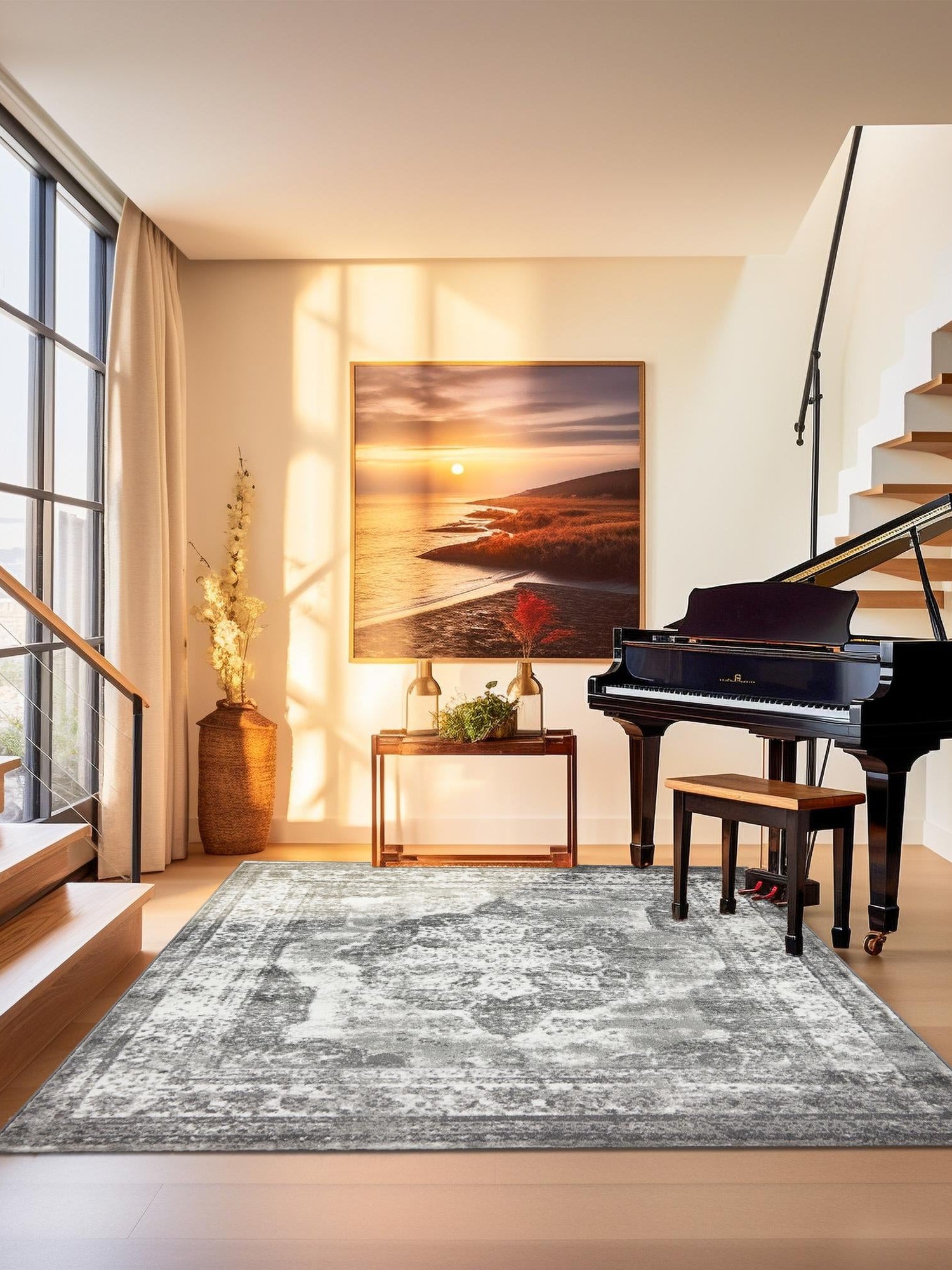 Gray 5' 3 x 5' 3 Sofia Square Area Rug Durable Easy Clean Stain Resistant Unique Carpet for Affordable Interior Home Design for Sale at Rug Engine