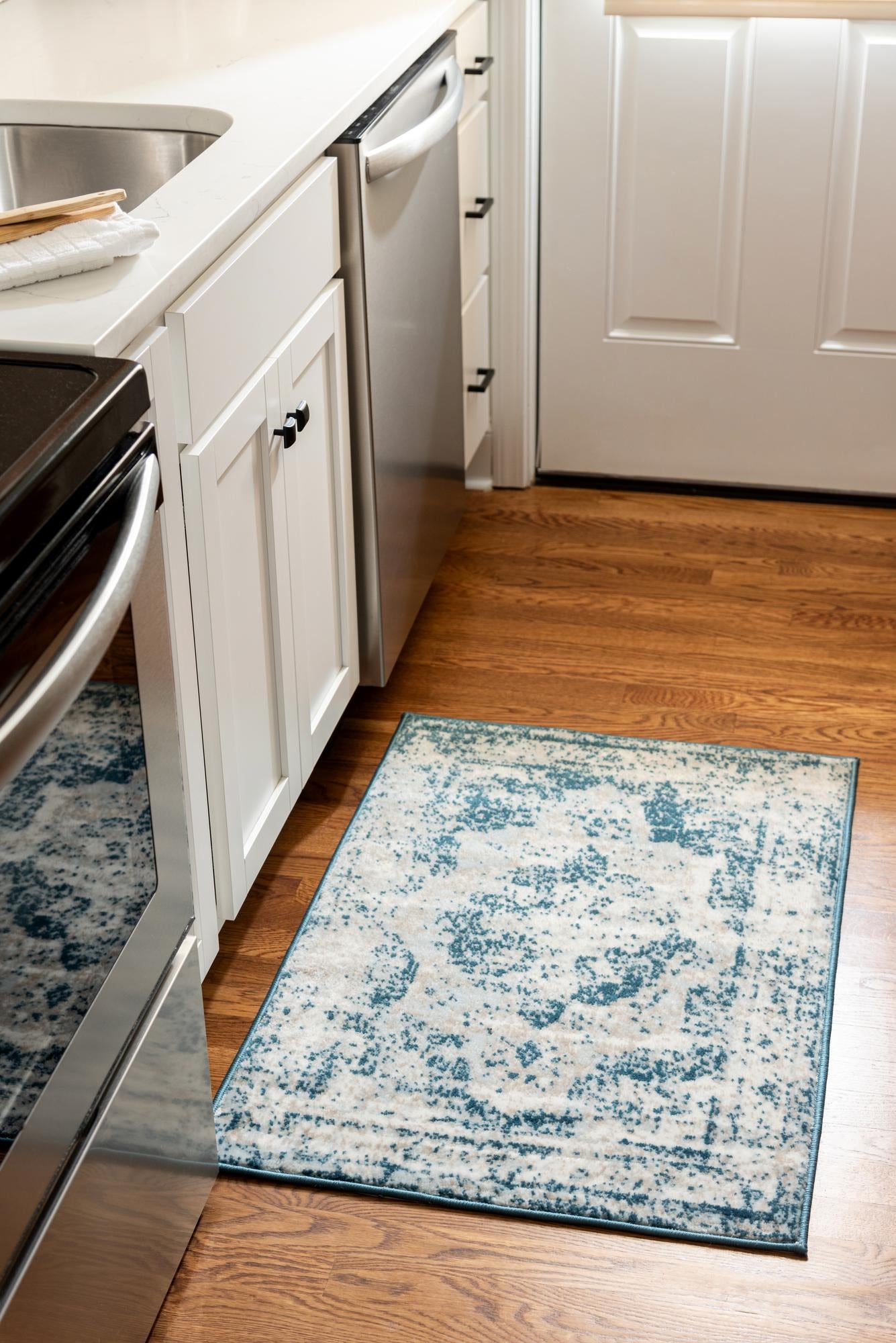 Blue 7' 10 x 10' Sofia Rectangle Area Rug Durable Easy Clean Stain Resistant Unique Carpet for Affordable Interior Home Design for Sale at Rug Engine