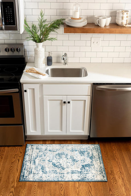 Blue 7' 10 x 10' Sofia Rectangle Area Rug Durable Easy Clean Stain Resistant Unique Carpet for Affordable Interior Home Design for Sale at Rug Engine