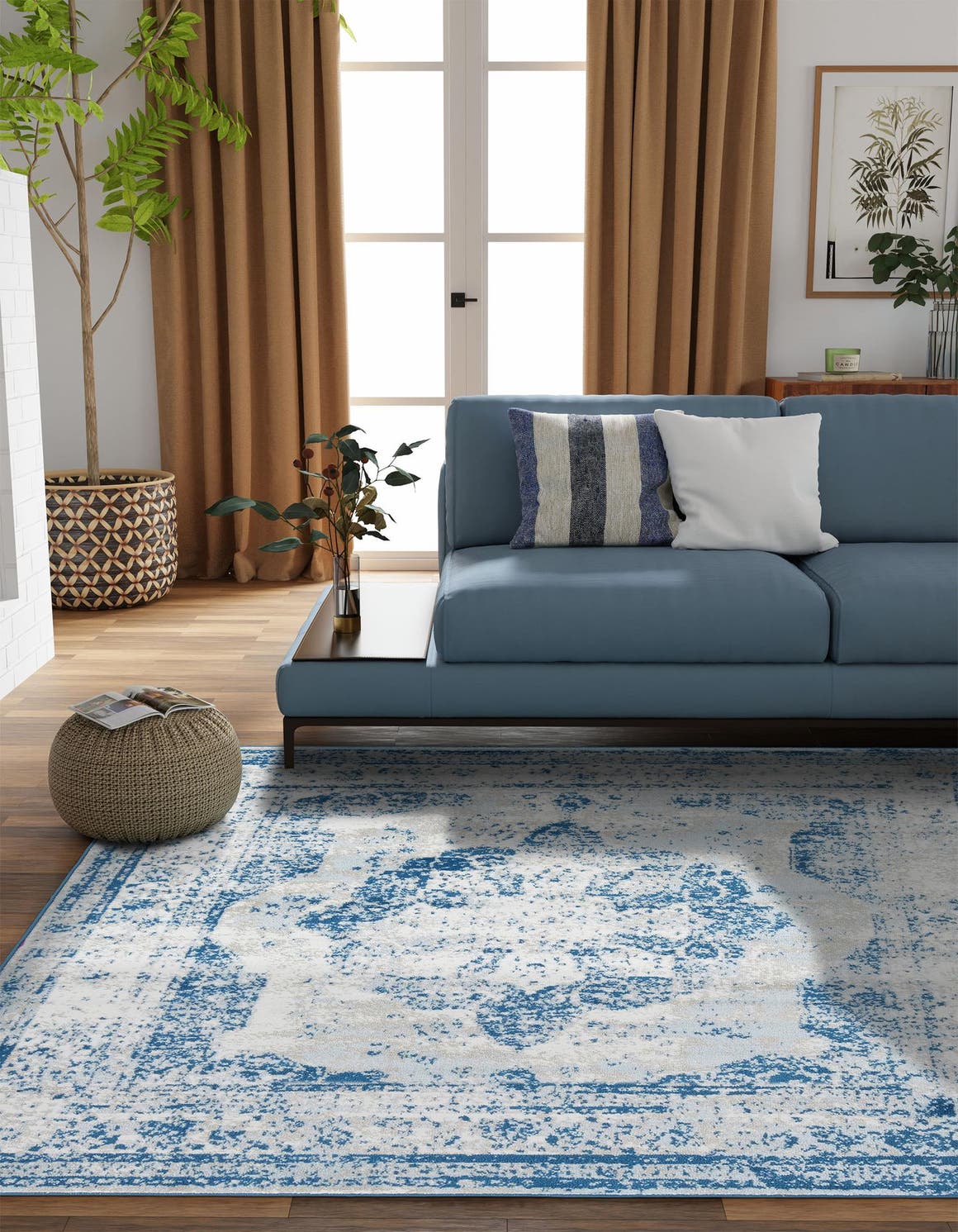 Blue 5' 3 x 5' 3 Sofia Square Area Rug Durable Easy Clean Stain Resistant Unique Carpet for Affordable Interior Home Design for Sale at Rug Engine