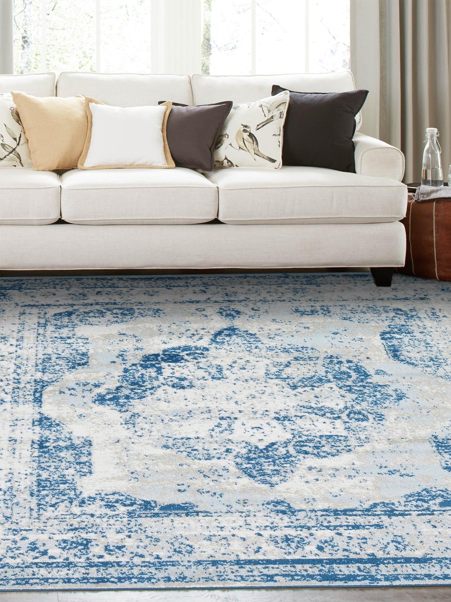 Blue 5' 3 x 5' 3 Sofia Square Area Rug Durable Easy Clean Stain Resistant Unique Carpet for Affordable Interior Home Design for Sale at Rug Engine