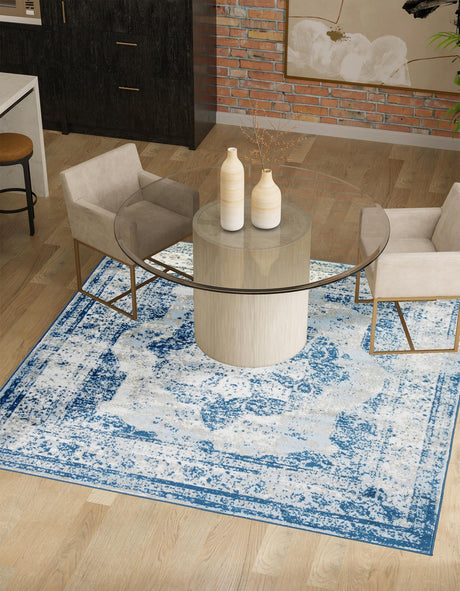 Blue 6' 1 x 6' 1 Sofia Square Area Rug Durable Easy Clean Stain Resistant Unique Carpet for Affordable Interior Home Design for Sale at Rug Engine