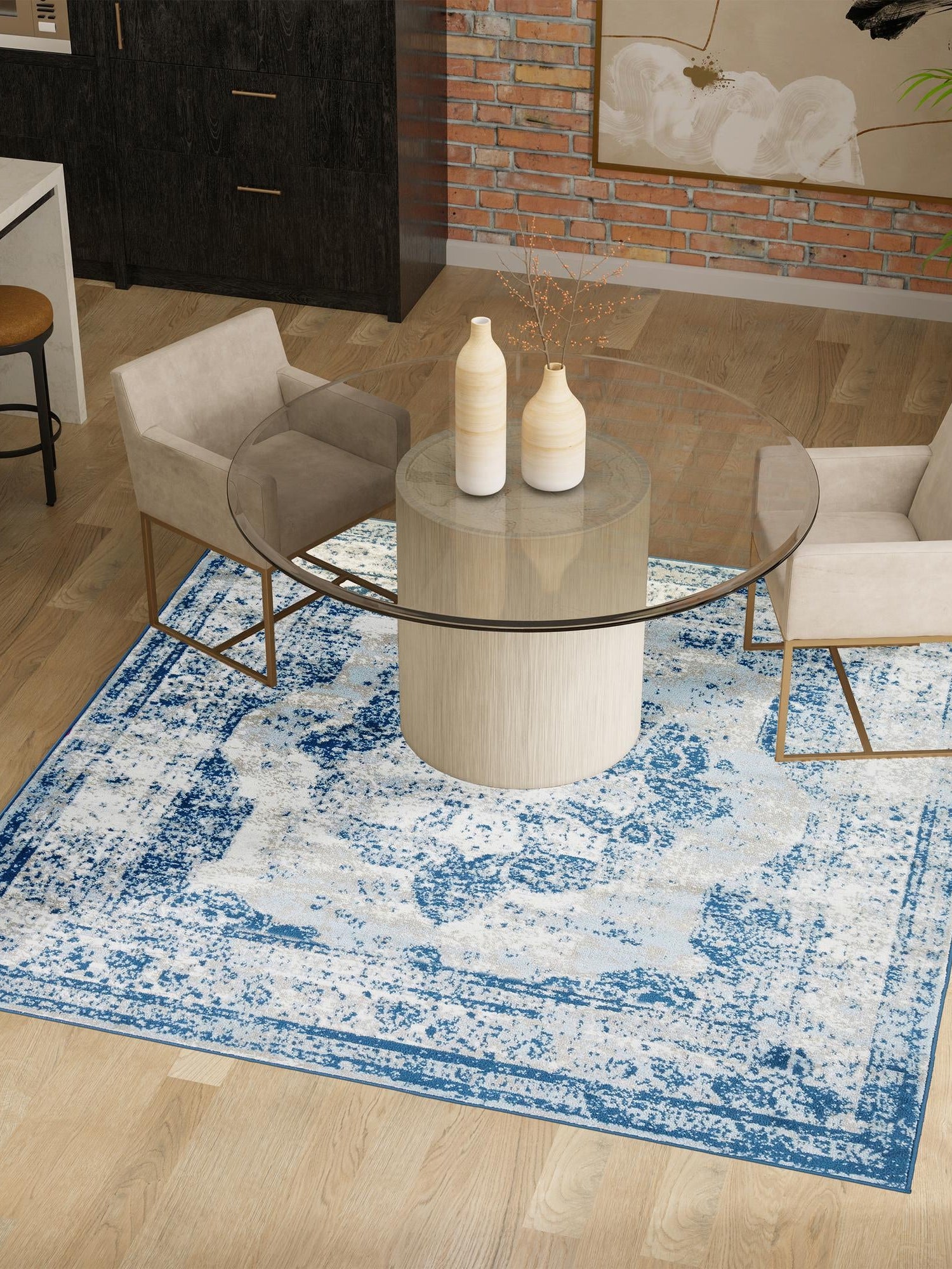 Blue 5' 3 x 5' 3 Sofia Square Area Rug Durable Easy Clean Stain Resistant Unique Carpet for Affordable Interior Home Design for Sale at Rug Engine