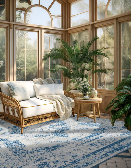 Blue 7' 10 x 7' 10 Sofia Square Area Rug Durable Easy Clean Stain Resistant Unique Carpet for Affordable Interior Home Design for Sale at Rug Engine
