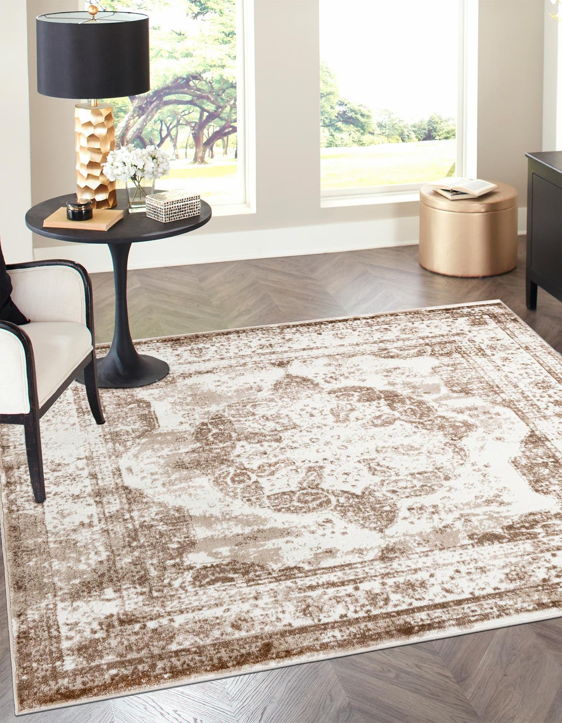 Beige 5' 3 x 5' 3 Sofia Square Area Rug Durable Easy Clean Stain Resistant Unique Carpet for Affordable Interior Home Design for Sale at Rug Engine