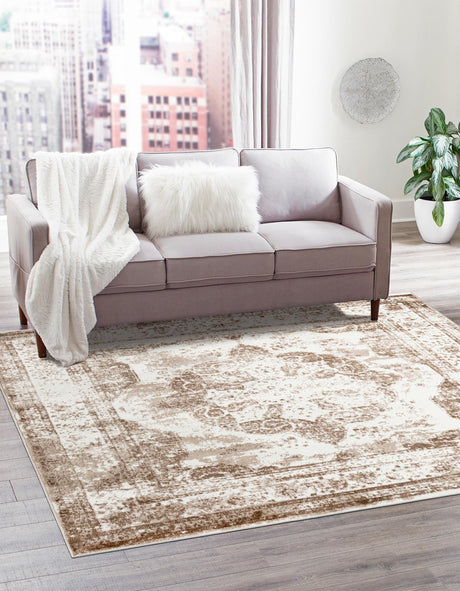 Beige 3' 1 x 3' 1 Sofia Square Area Rug Durable Easy Clean Stain Resistant Unique Carpet for Affordable Interior Home Design for Sale at Rug Engine