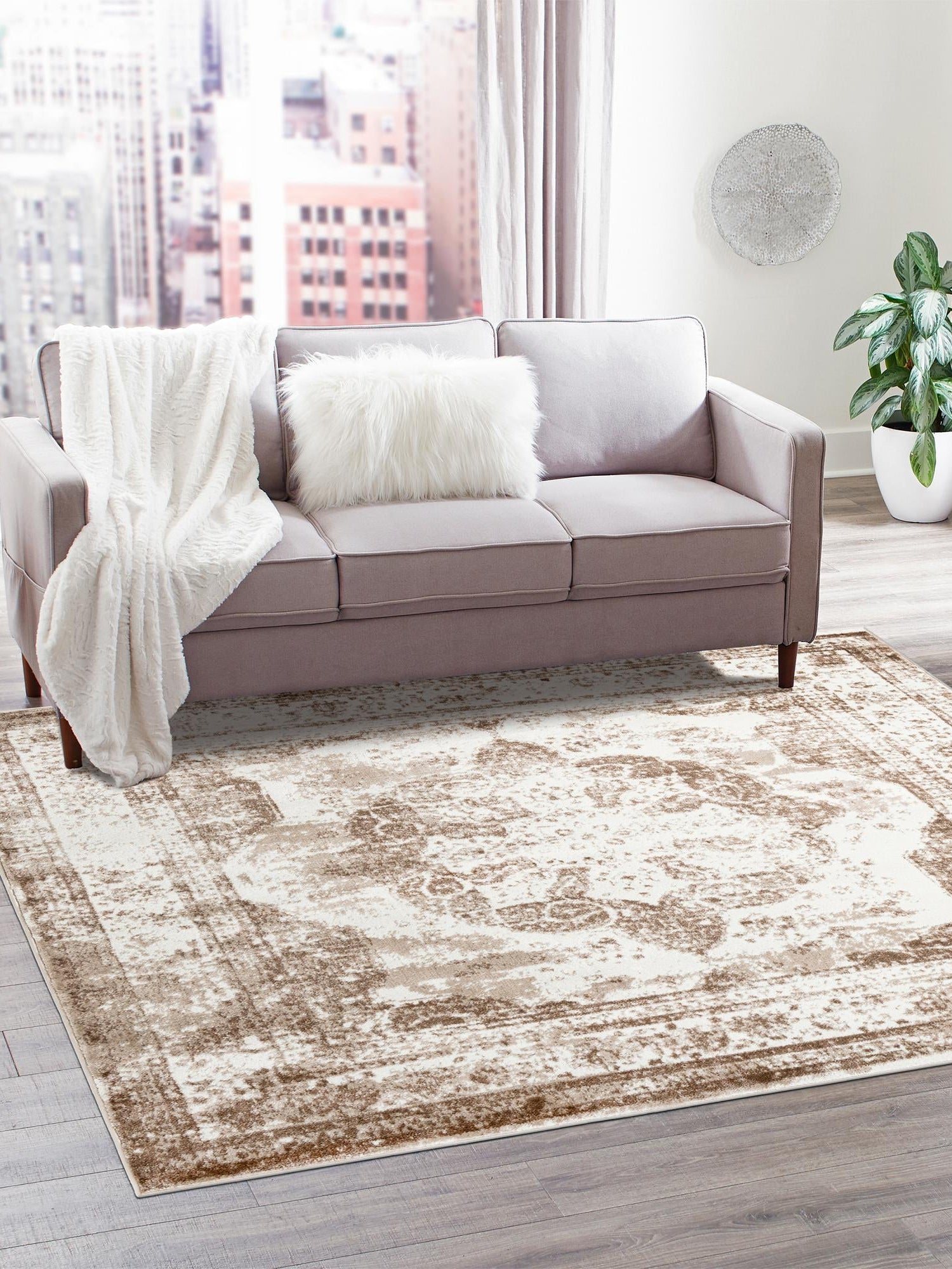 Beige 5' 3 x 5' 3 Sofia Square Area Rug Durable Easy Clean Stain Resistant Unique Carpet for Affordable Interior Home Design for Sale at Rug Engine