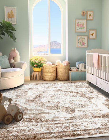 Beige 10' x 10' Sofia Square Area Rug Durable Easy Clean Stain Resistant Unique Carpet for Affordable Interior Home Design for Sale at Rug Engine