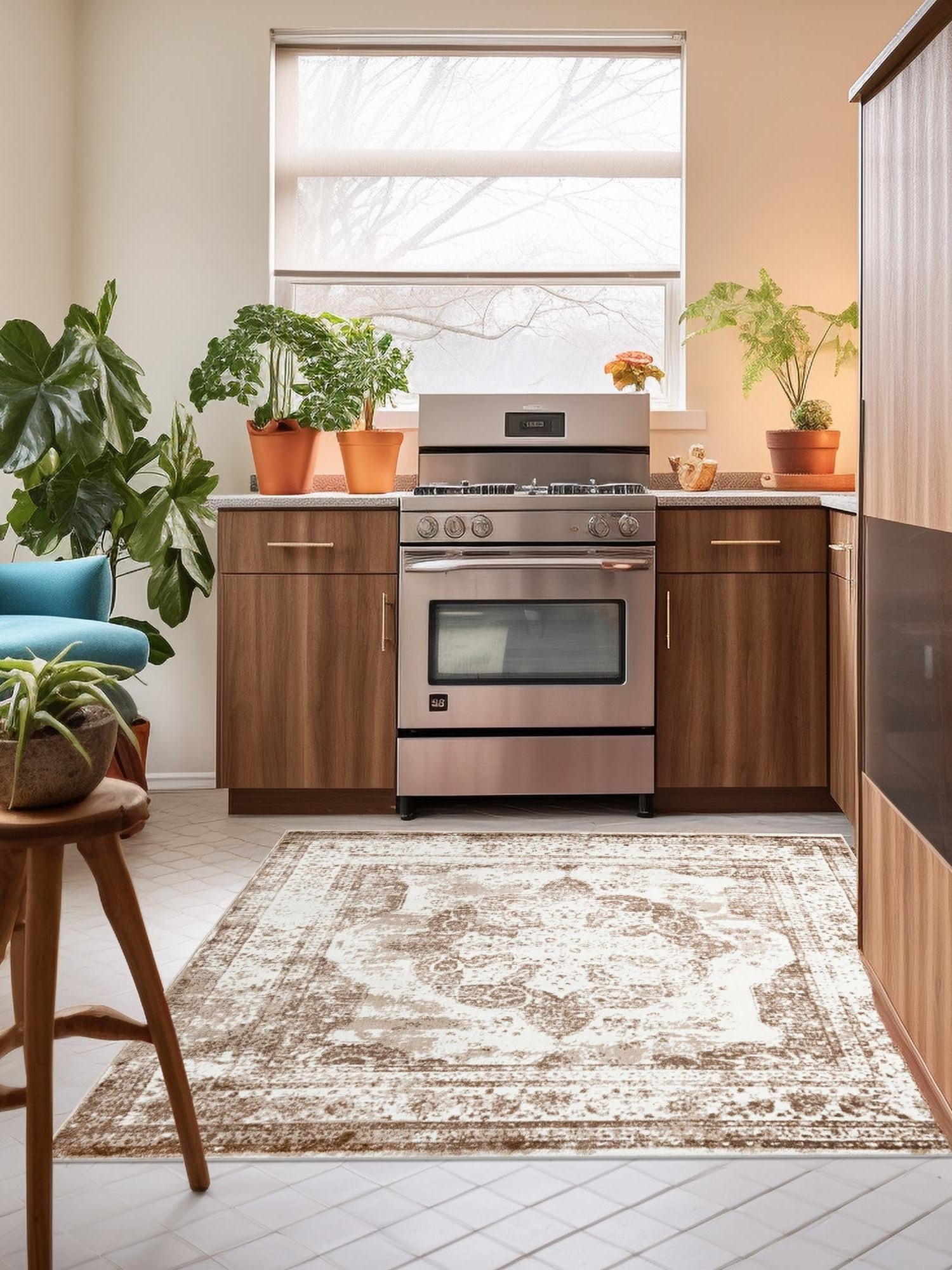 Beige 5' 3 x 5' 3 Sofia Square Area Rug Durable Easy Clean Stain Resistant Unique Carpet for Affordable Interior Home Design for Sale at Rug Engine