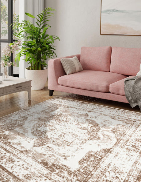 Beige 10' x 10' Sofia Square Area Rug Durable Easy Clean Stain Resistant Unique Carpet for Affordable Interior Home Design for Sale at Rug Engine