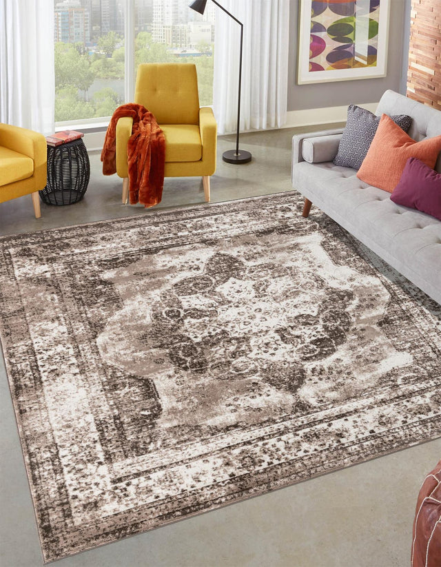 Light Brown 5' 3 x 5' 3 Sofia Square Area Rug Durable Easy Clean Stain Resistant Unique Carpet for Affordable Interior Home Design for Sale at Rug Engine