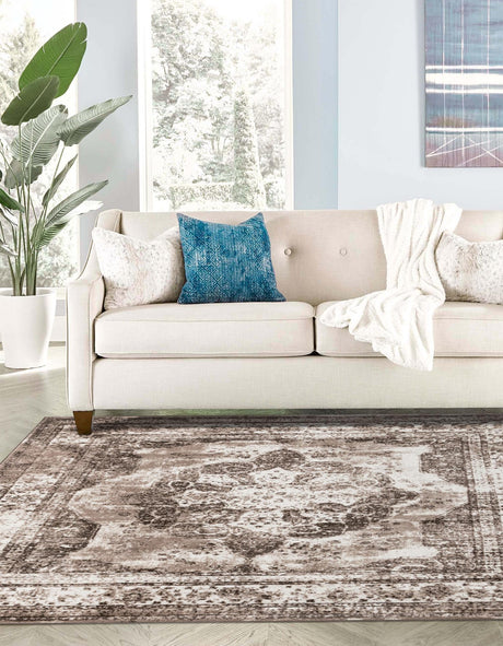 Light Brown 7' 10 x 7' 10 Sofia Square Area Rug Durable Easy Clean Stain Resistant Unique Carpet for Affordable Interior Home Design for Sale at Rug Engine