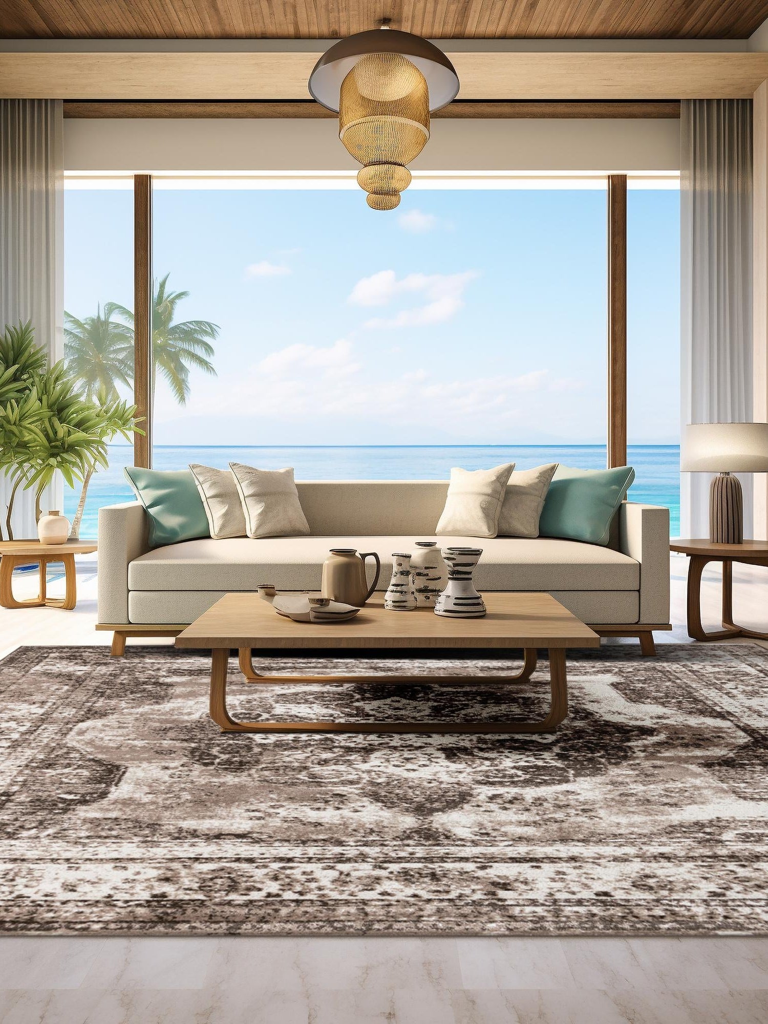 Light Brown 5' 3 x 5' 3 Sofia Square Area Rug Durable Easy Clean Stain Resistant Unique Carpet for Affordable Interior Home Design for Sale at Rug Engine