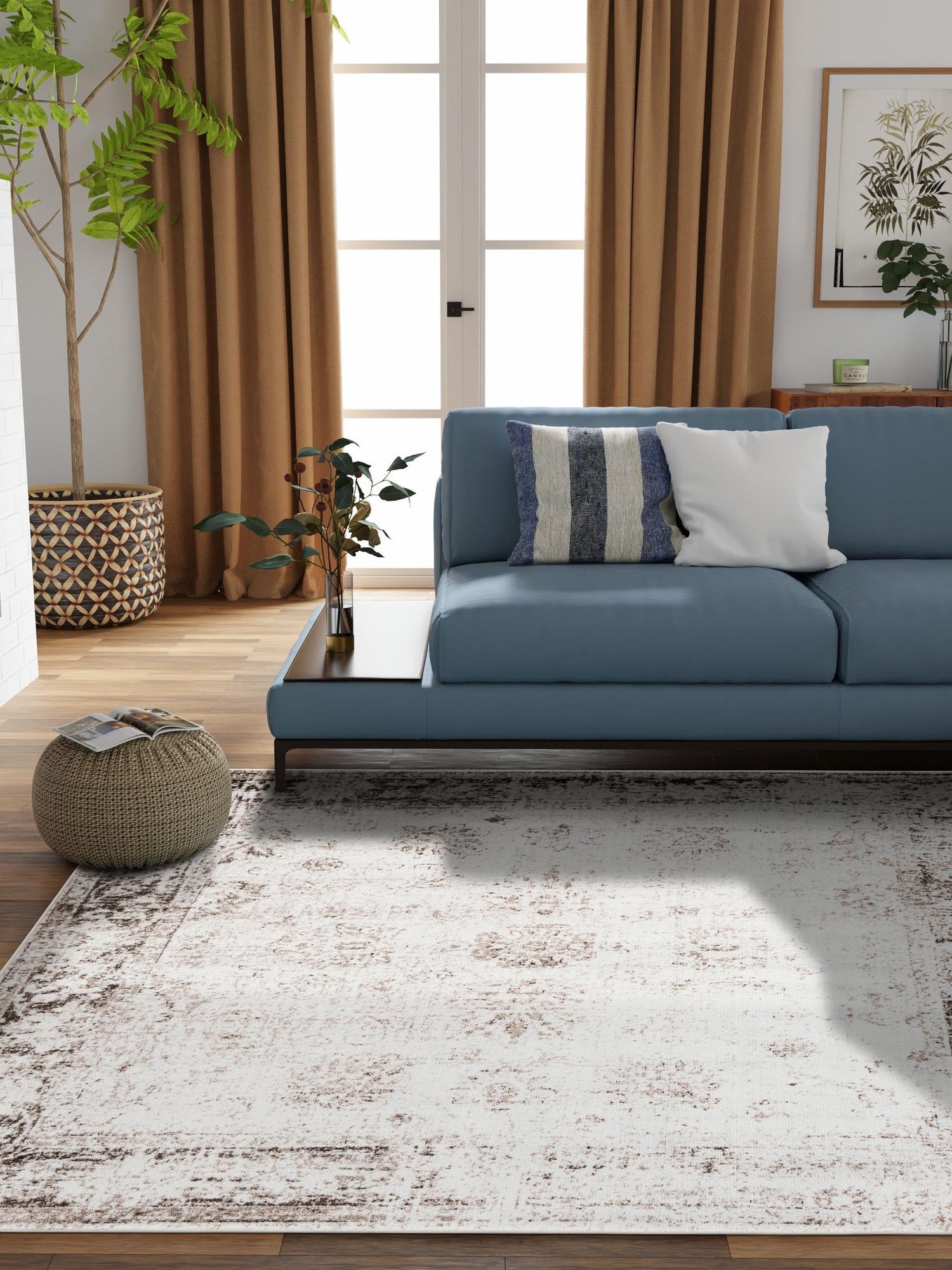 Beige 7' 10 x 7' 10 Sofia Square Area Rug Durable Easy Clean Stain Resistant Unique Carpet for Affordable Interior Home Design for Sale at Rug Engine